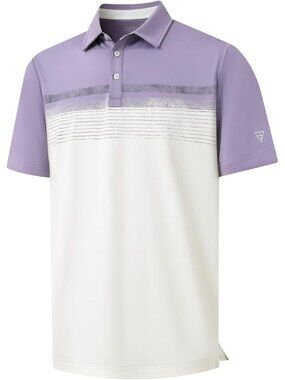 Men  A- CreamDry Fit Polo Shirt Color Block Chest Print Moisture Wick